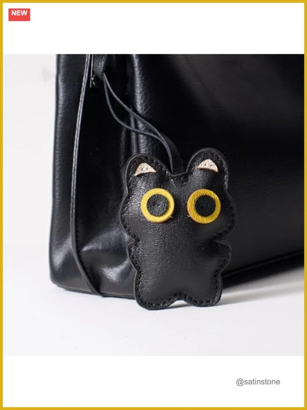 Black Cat Bag Charm Faux Leather PU Purse Accessory Keychain Cute Gift
